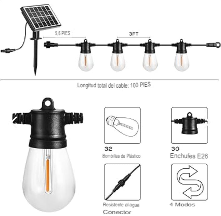 Guirlandas Vintage Solares 5 metros